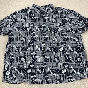 HB Hawaiian Shirt‎ Men's 4XL Short Sleeve 100% Cotton Black/White Leaves